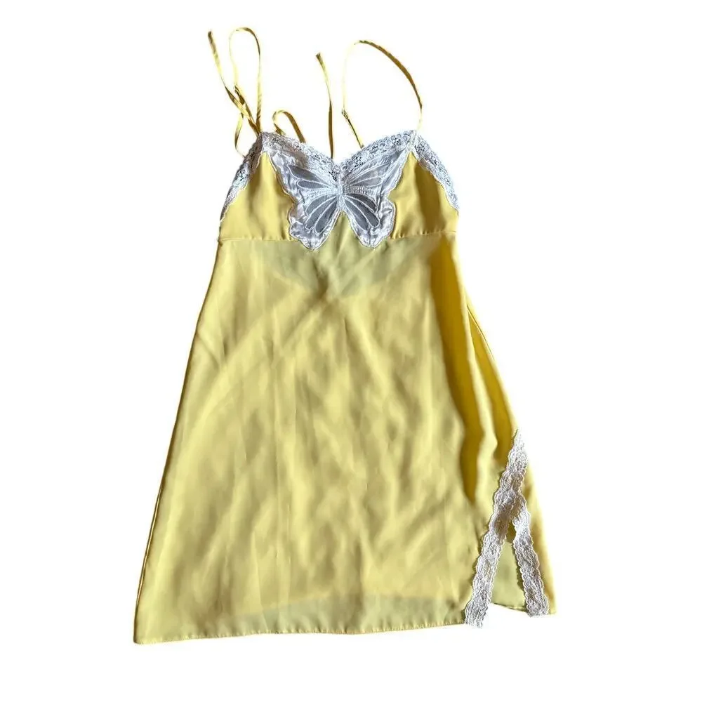 Madeleine White Sleepwear See You Tomorrow Yellow Butterfly Nightgown Size XS